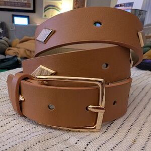 Vince Camuto Tan Leather Belt with Gold Accents